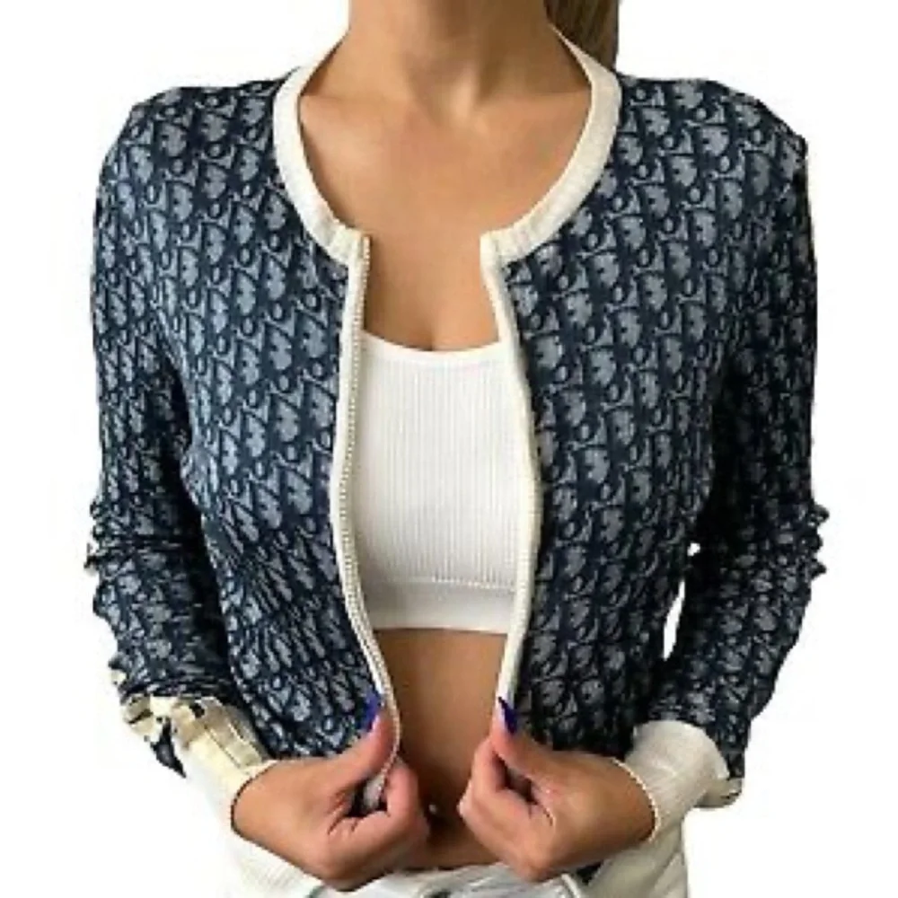 Vintage Y2K Diorissimo Trotter Monogram Zip Up Jacket Top in Navy Blue - Picture 1 of 14